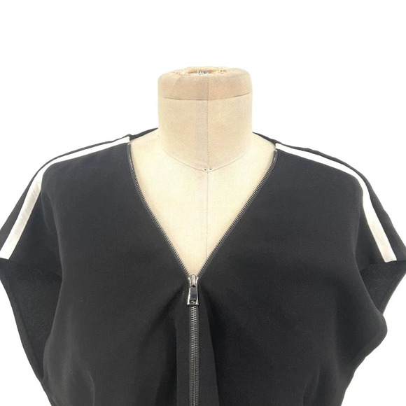 Vince Contrast Trim Zipper V-Neck Drawstring Dress Black Size Small - Picture 4 of 11